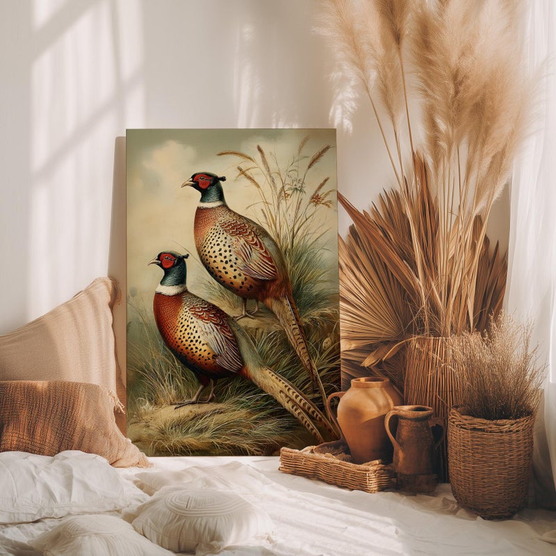 TNESSENTIAL Chinese Ring-Necked Pheasants Wall Art Poster or Canvas Print, Vintage Style Wildlife Illustration, Classical Bird Art Rustic Home Decor - Image 4