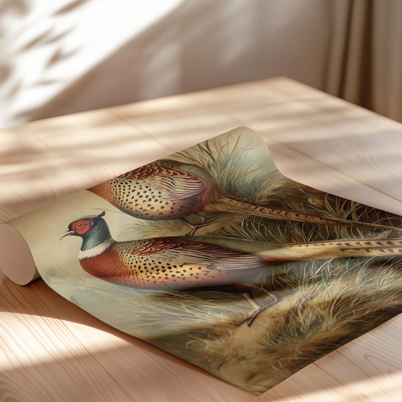 TNESSENTIAL Chinese Ring-Necked Pheasants Wall Art Poster or Canvas Print, Vintage Style Wildlife Illustration, Classical Bird Art Rustic Home Decor - Image 2