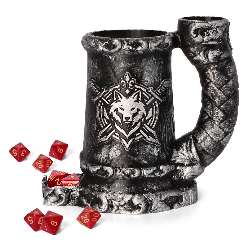 Luazuri Mug Dice Tower Dice Rolling Tower7PCS D20 Dice Set Included for DND Gift and Dungeons and Dragon Tabletop Games Drink Holder Tavern Style Board Game Roller Black - Image 3