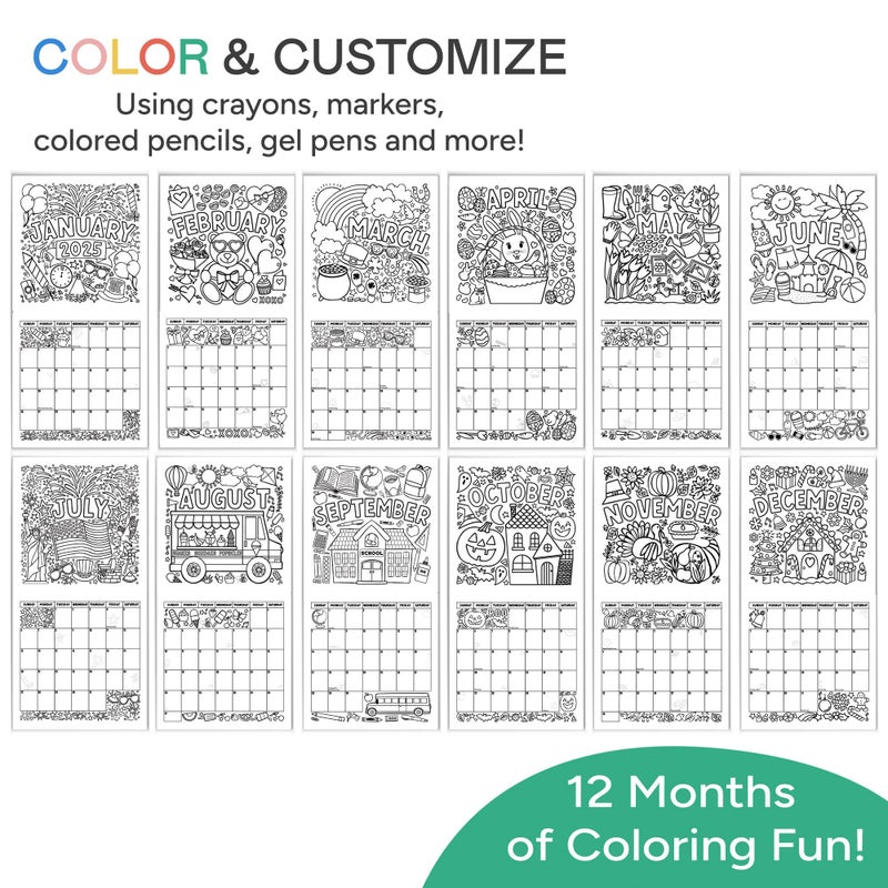 Tiny Expressions - Kids Coloring Calendar 2025-12 Month Color Your Own Wall Calendar for Children, Boys & Girls with Fun Planning Boxes for Daily, Weekly, and Monthly Tasks - Image 3