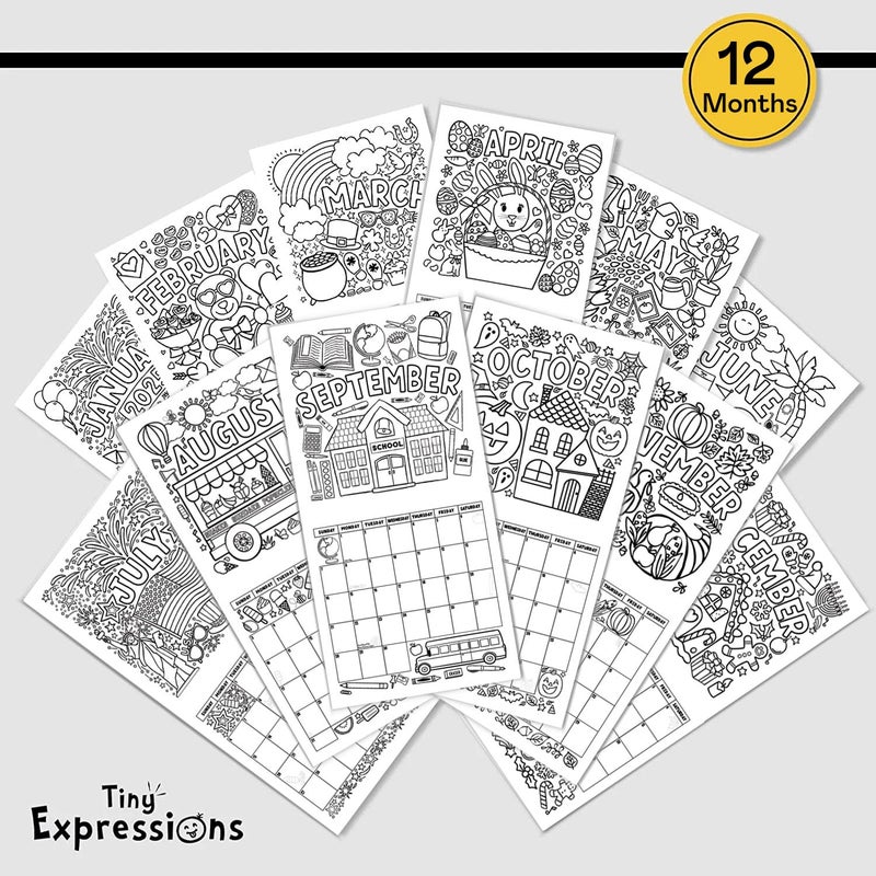 Tiny Expressions - Kids Coloring Calendar 2025-12 Month Color Your Own Wall Calendar for Children, Boys & Girls with Fun Planning Boxes for Daily, Weekly, and Monthly Tasks - Image 4