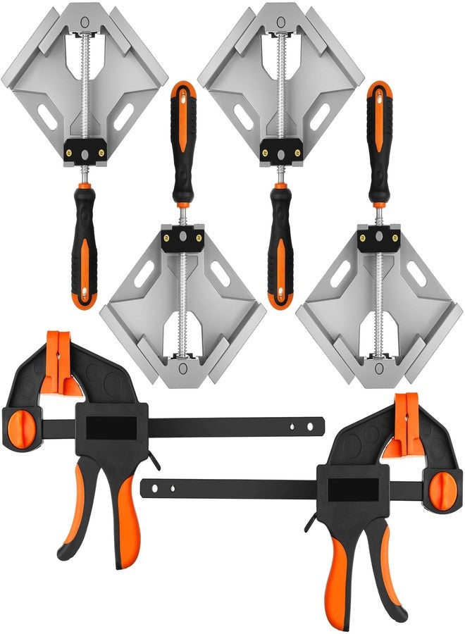 Leriton 6 Pcs Right Angle Clamp One Handed Ratchet 90 Degree Corner Wood Clamp 6 Inch Bar Single Handle Trigger for Wood Working Accessories - Image 1