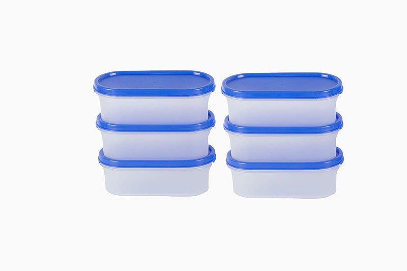 SIMPARTE Modular Containers Oval with Blue Plain Lids Set for Kitchen Storage Plastic Containers Rice DalAtta Flour Cereals Pulses Snacks Stackable 6 x 535 ML Set of 6 - Image 2