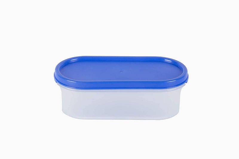 SIMPARTE Modular Containers Oval with Blue Plain Lids Set for Kitchen Storage Plastic Containers Rice DalAtta Flour Cereals Pulses Snacks Stackable 6 x 535 ML Set of 6 - Image 3