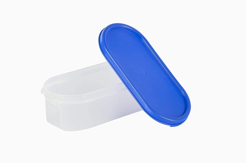 SIMPARTE Modular Containers Oval with Blue Plain Lids Set for Kitchen Storage Plastic Containers Rice DalAtta Flour Cereals Pulses Snacks Stackable 6 x 535 ML Set of 6 - Image 4