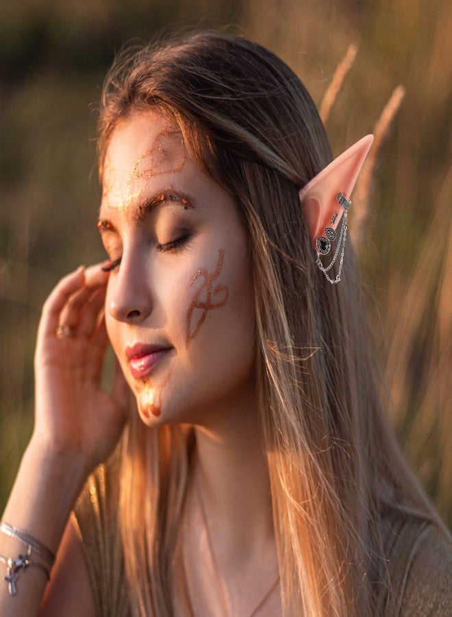 FRESHME Elf Ears with Piercing - Soft Cosplay Fairy Pixie Ears with Vintage Chain, Elven Ear Halloween Custome Renaissance Christmas Accessories for Women - Image 2