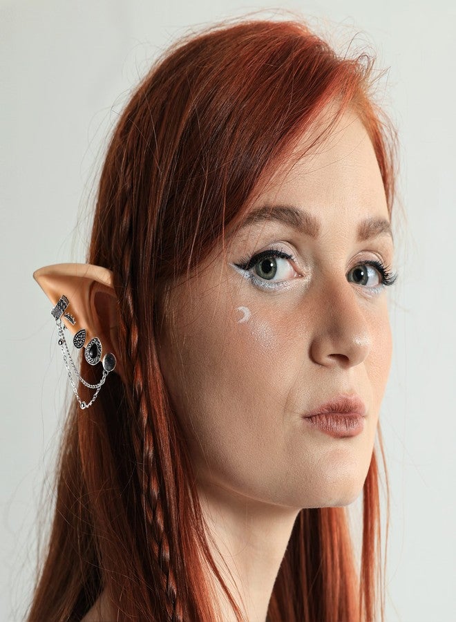 FRESHME Elf Ears with Piercing - Soft Cosplay Fairy Pixie Ears with Vintage Chain, Elven Ear Halloween Custome Renaissance Christmas Accessories for Women - Image 3