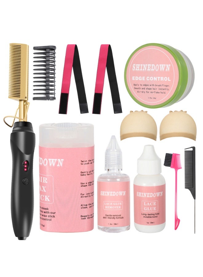 SHINEDOWN Wig Glue Kit with Hot Comb for Wigs Human Hair, Lace Glue for Front Lace Wig, Easy To Use and Remove, Styling Tool for Black Women Hair - Image 1