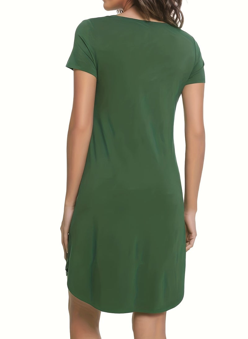 Mesery Dress Cotton Short Sleves-GREEN  - Image 4