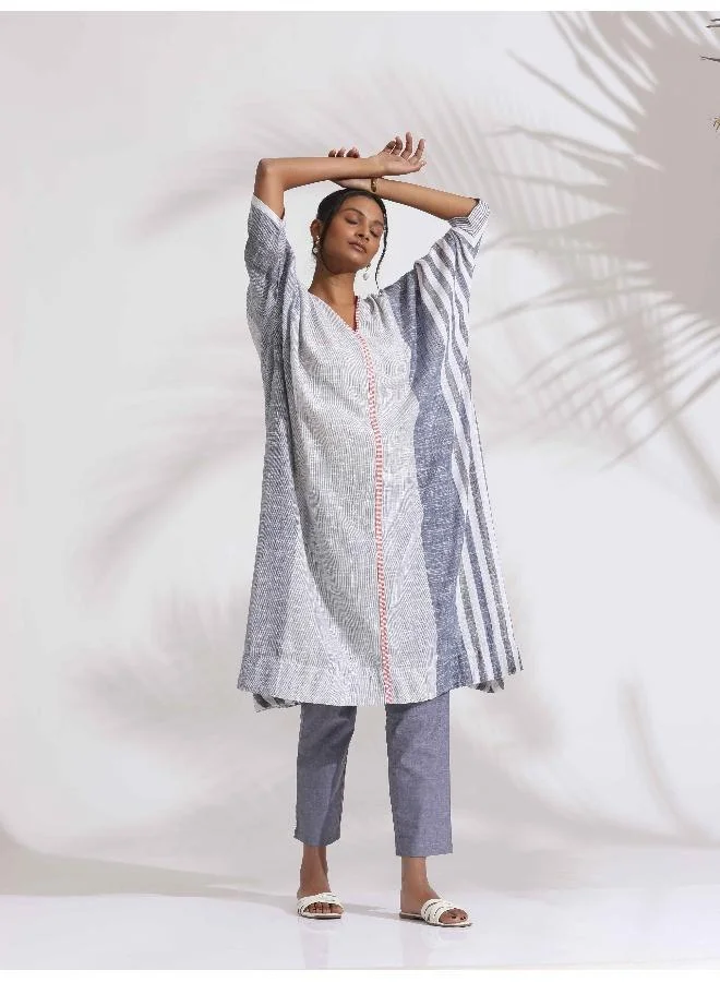 ترو برونز trueBrowns Off-White Cotton Multi Stripe Free Size Flared Kurta Set