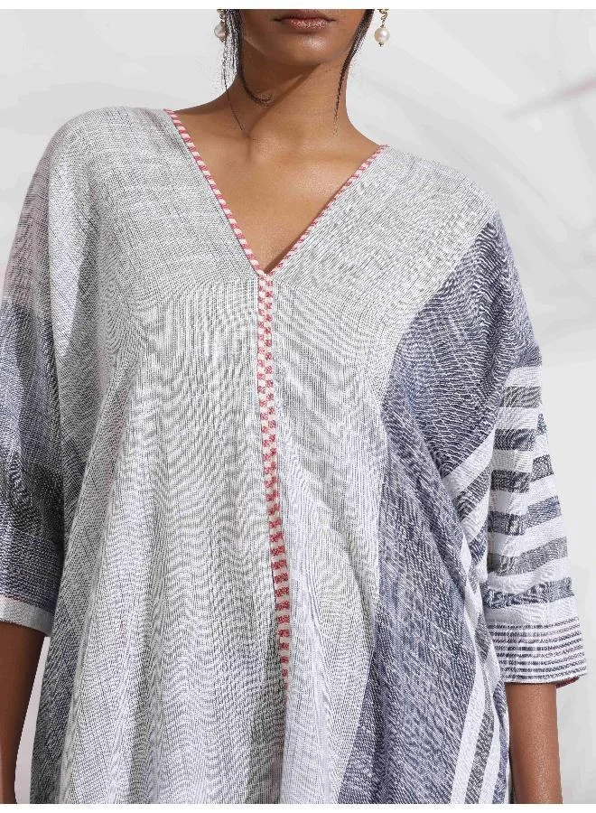 ترو برونز trueBrowns Off-White Cotton Multi Stripe Free Size Flared Kurta Set