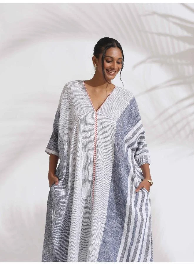 ترو برونز trueBrowns Off-White Cotton Multi Stripe Free Size Flared Kurta Set