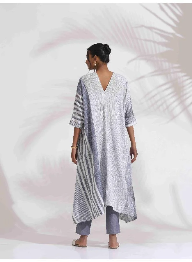 ترو برونز trueBrowns Off-White Cotton Multi Stripe Free Size Flared Kurta Set