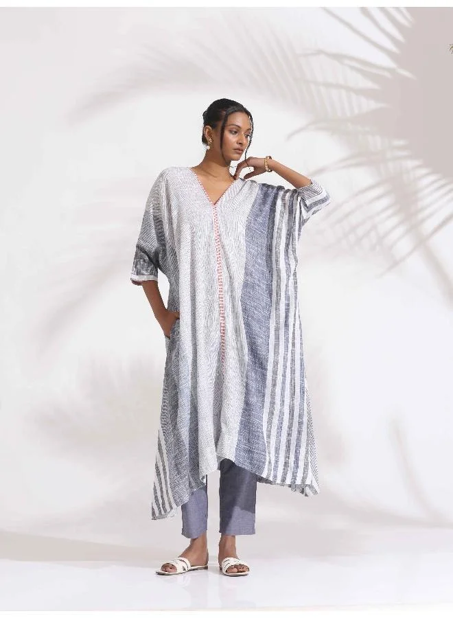 ترو برونز trueBrowns Off-White Cotton Multi Stripe Free Size Flared Kurta Set