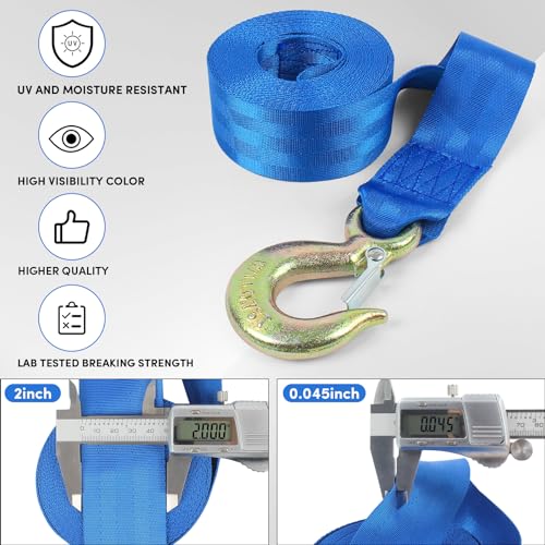 VEITHI Boat Winch Strap with Hook 2 inch x 20 Foot,Boat Trailer Winch Strap 10,000 lbs Breaking Strength 3300 lbs Working Load Great for Truck Heavy Duty Equipment (Blue) - Image 4