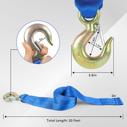 VEITHI Boat Winch Strap with Hook 2 inch x 20 Foot,Boat Trailer Winch Strap 10,000 lbs Breaking Strength 3300 lbs Working Load Great for Truck Heavy Duty Equipment (Blue) - Image 2