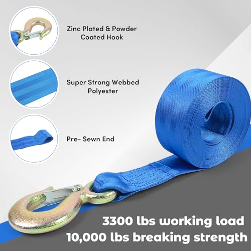 VEITHI Boat Winch Strap with Hook 2 inch x 20 Foot,Boat Trailer Winch Strap 10,000 lbs Breaking Strength 3300 lbs Working Load Great for Truck Heavy Duty Equipment (Blue) - Image 3