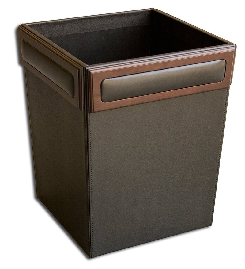 Dacasso Walnut and Leather Waste Basket