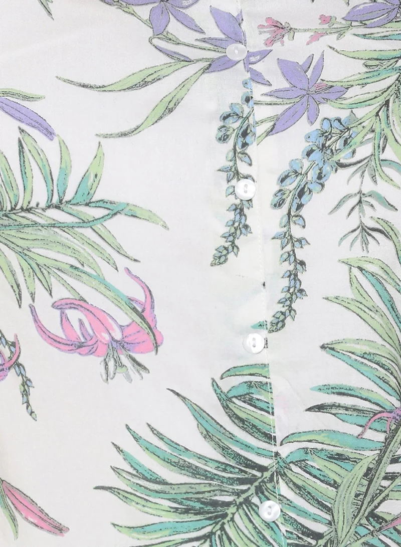 Campus Sutra Women's Off-White Foliage-Imprint Blouse-Top