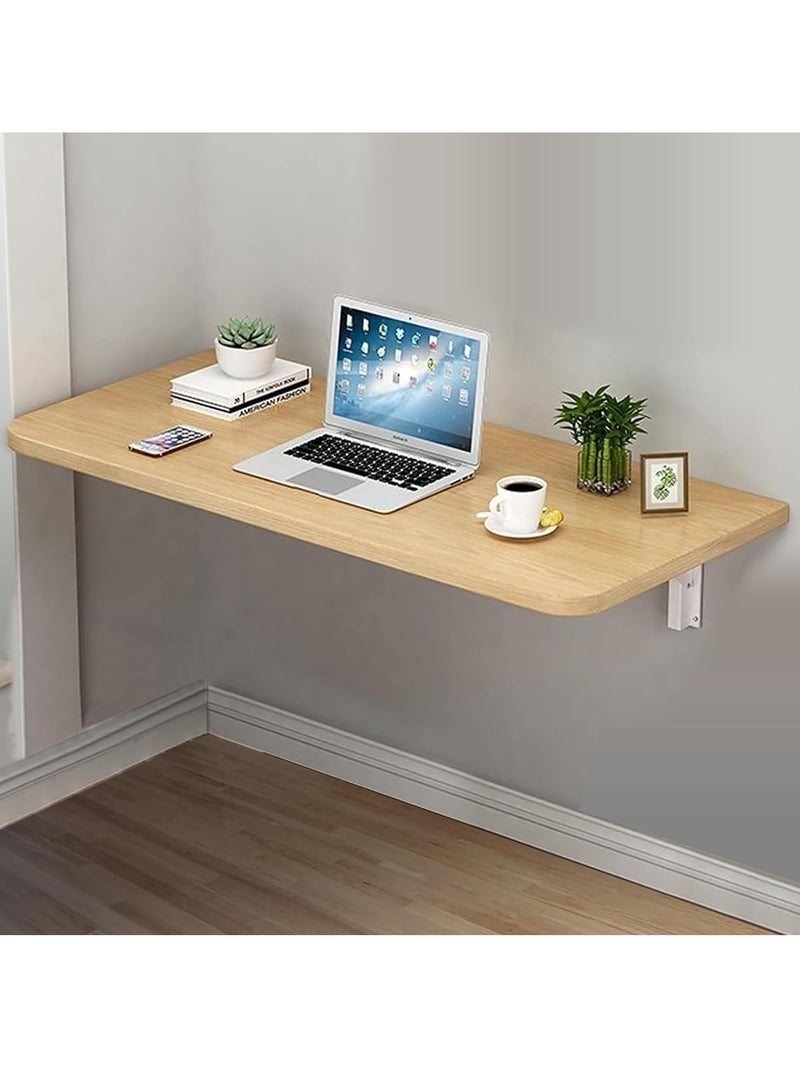 VITION Computer Wall Mount Stand Folding Wall-Mounted Drop-Leaf Table,Metal Folding Shelf Bench Table Bracket (60 x 100cm) Beige - Image 1