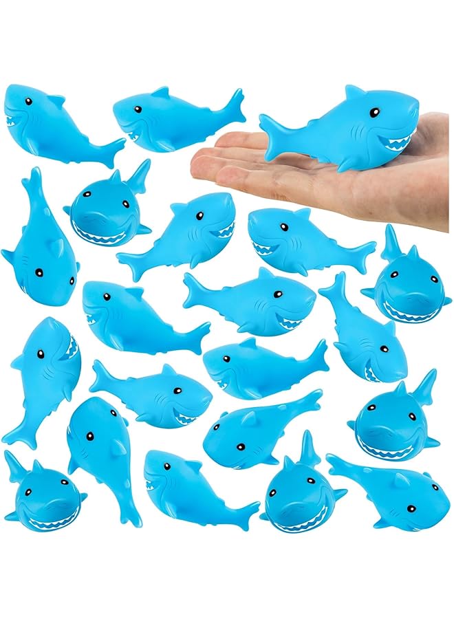 NALACAL أسماك قرش مطاطية للأطفال، ألعاب استحمام على شكل قرش أزرق، أسماك قرش مطاطية صغيرة عائمة تصدر أصوات صرير لحفلات استقبال المولود الجديد، جوائز الكرنفال، تزيين الكيك، ألعاب استحمام على شكل عالم المحيط، هدية للأطفال (25 قطعة) - Image 1