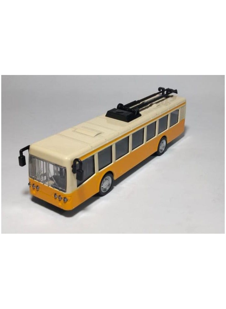 ماكيت تروللي معدن +هدية - فتح وإغلاق جميع الأبواب صوت ونور سحب خلفي تجرري 17سم - أصفر