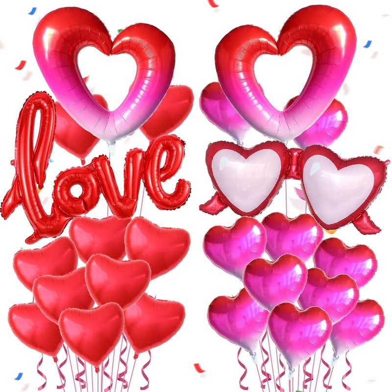 UAEYW Valentine's Day Balloons 11Pcs Large Red Heart Shape Love Bear Lip Glasses I Love U Foil Balloons for Him or Her Valentines Day Proposal Wedding Anniversary Dating Birthday Party Decorations - Image 1