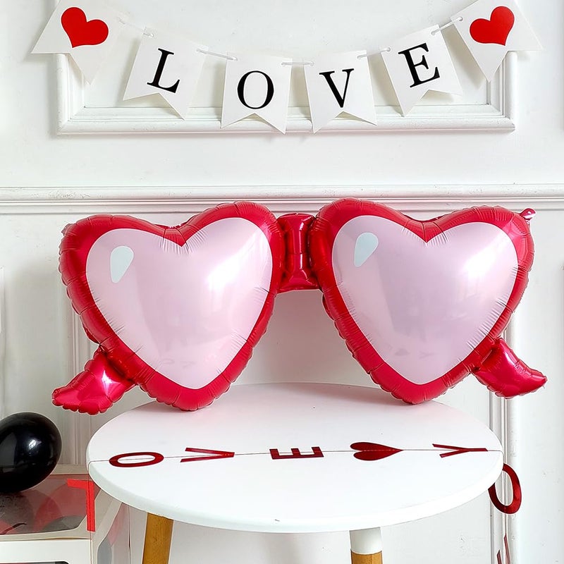 UAEYW Valentine's Day Balloons 11Pcs Large Red Heart Shape Love Bear Lip Glasses I Love U Foil Balloons for Him or Her Valentines Day Proposal Wedding Anniversary Dating Birthday Party Decorations - Image 3