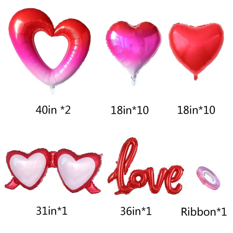 UAEYW Valentine's Day Balloons 11Pcs Large Red Heart Shape Love Bear Lip Glasses I Love U Foil Balloons for Him or Her Valentines Day Proposal Wedding Anniversary Dating Birthday Party Decorations - Image 2