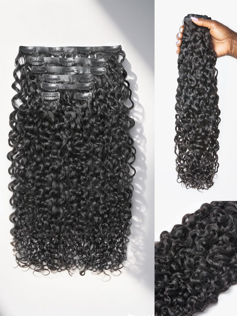 LUVME Burmese Curly Clip in Hair Extensions Real Human Hair Messy Curly Clip Ins Fullness with 1 Pack for Women Brazilian Remy Human Hair Natural Black 135g 18Inch - Image 1