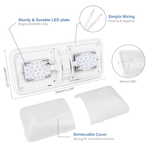 RVZONE 12V Led RV Ceiling 1100 Lumen Double Dome Light | RV Interior Lighting Fixture for RV Trailer Camper Truck Van Boat Car (5 Pack Natural White 4000-4500K) - Image 2