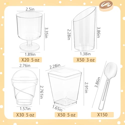 LifeIdeas 380 Pack Mini Dessert Cups with Spoons and lids, 5 oz Mini Clear Parfait Cups, Shooters Cups for Party, Round Yogurt Cups, Reusable Fruit Ice Cream Cake Pudding Cups - Image 2