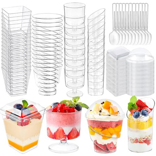 LifeIdeas 380 Pack Mini Dessert Cups with Spoons and lids, 5 oz Mini Clear Parfait Cups, Shooters Cups for Party, Round Yogurt Cups, Reusable Fruit Ice Cream Cake Pudding Cups - Image 1
