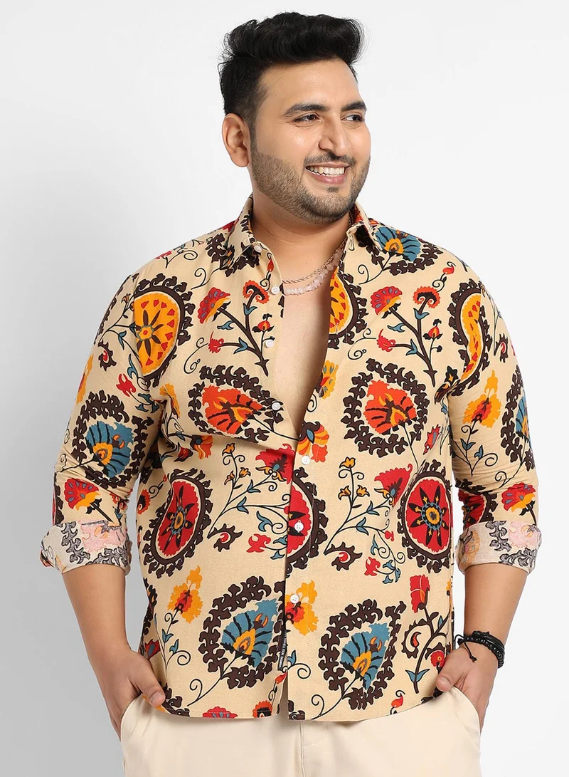 Instafab Plus Instafab Plus Men's Multicolour Ethnic Floral Shirt For Casual Wear | Spread Collar | Long Sleeve | Button Closure | Cotton Shirt Crafted With Comfort Fit For Everyday Wear