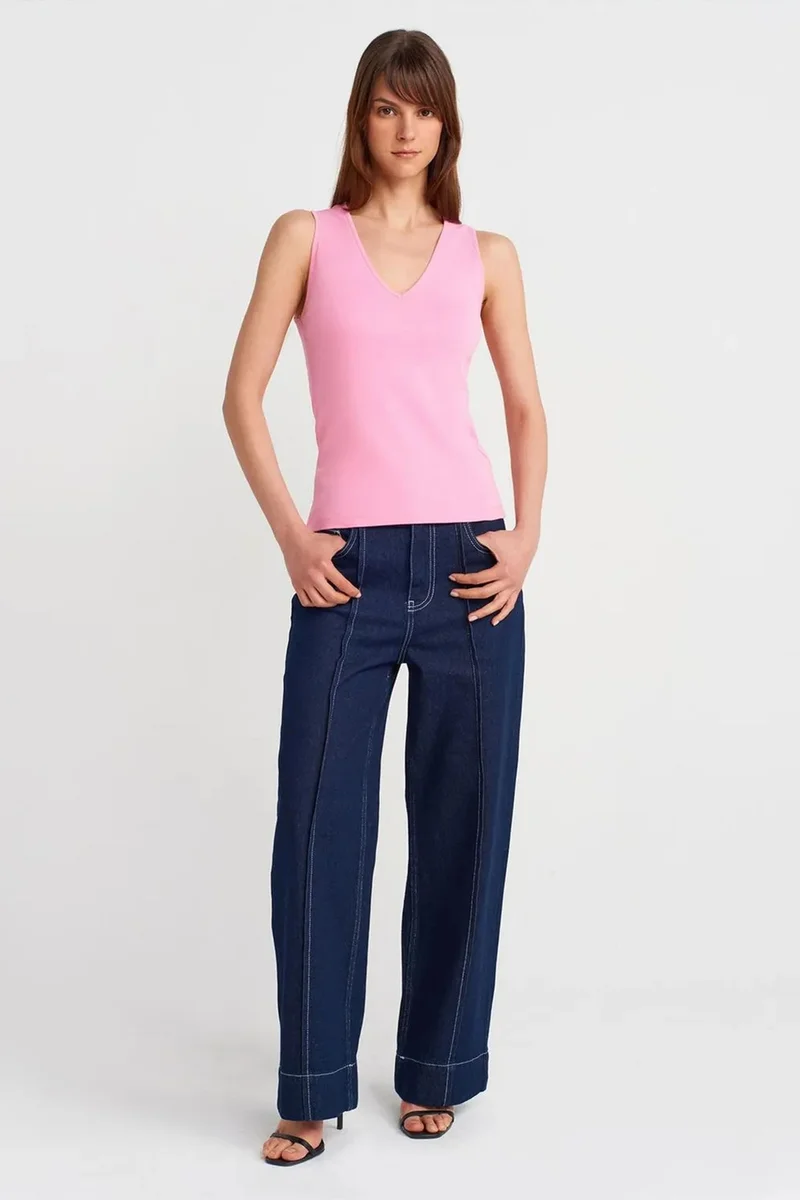 Dilvin Bright Pink DILVIN Cotton V-Neck Sleeveless Cami Blouse for Women | Best Price UAE