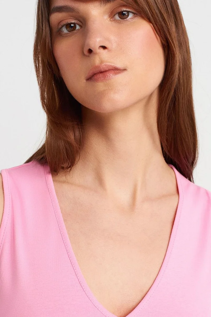 Dilvin Bright Pink DILVIN Cotton V-Neck Sleeveless Cami Blouse for Women | Best Price UAE