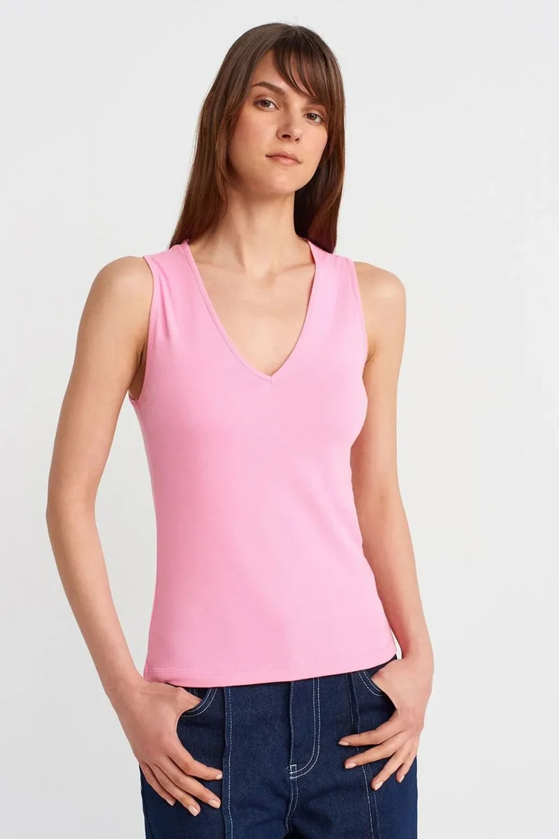 DILVIN Cotton V-Neck Sleeveless Cami Blouse