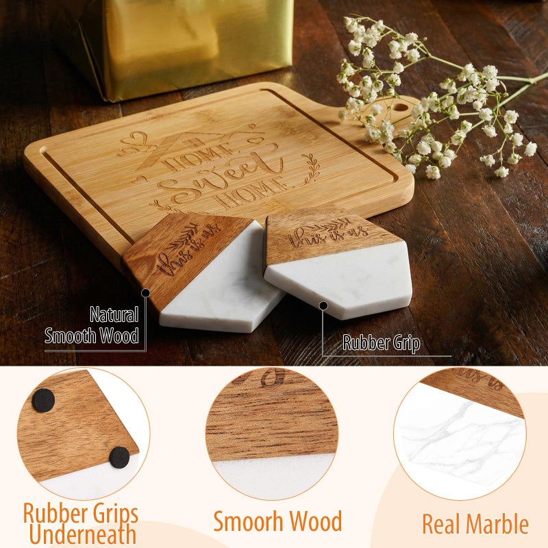 RimCereal Housewarming Gifts Baskets - Serving Board Towels Bamboo Spoon Honey Stirrer Coaster Candle Set for First Apartment New Home Buyers Closing Gift Homeowner Housewarming Gift(Nature,Brown) - Image 3