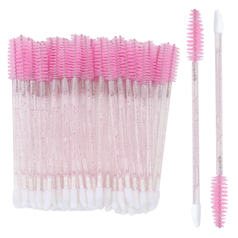 G2PLUS 100pcs Eyelash Brush Lip Brush Dual Ended Eyelash Extension Brush Pink Mascara Wands and Lipstick Applicator Portable Makeup Brush for Eyebrow Lip Gloss and Lash Extension - Image 3