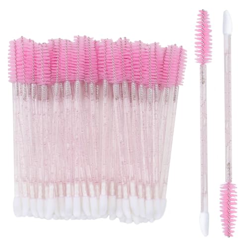 G2PLUS 100pcs Eyelash Brush Lip Brush Dual Ended Eyelash Extension Brush Pink Mascara Wands and Lipstick Applicator Portable Makeup Brush for Eyebrow Lip Gloss and Lash Extension - Image 1