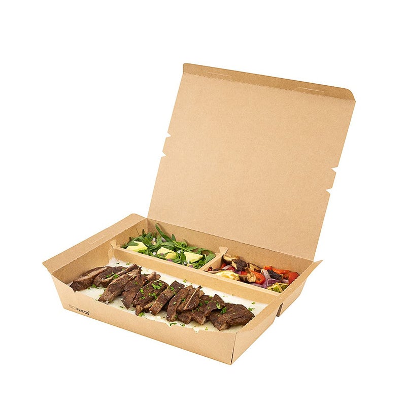 Restaurantware Restaurantware Bio Tek 778 Ounce To Go Boxes 100 Disposable Bento Boxes  3 Compartments Tab Lock Closure Kraft Paper Take Out Boxes Serve Hot and Cold Foods For Restaurants or Parties 