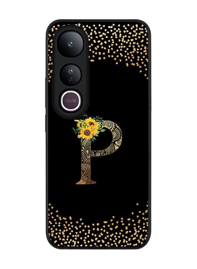 Stylizedd For vivo V50 Lite Case,Slim fit Camera Protection, Shockproof Thin Phone cover  - Custom Floral Monogram - P ( Black )