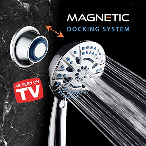 Aquacare Magneton High-Pressure 8-mode Handheld Shower Head with Magnetic Guidance Docking System - 2 Magnetic Brackets, 5 inch Face, Hygienic Jets, 6 ft. Stainless Steel Hose/All Chrome Finish - Image 4
