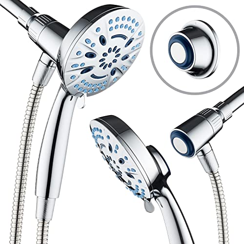 Aquacare Magneton High-Pressure 8-mode Handheld Shower Head with Magnetic Guidance Docking System - 2 Magnetic Brackets, 5 inch Face, Hygienic Jets, 6 ft. Stainless Steel Hose/All Chrome Finish - Image 1