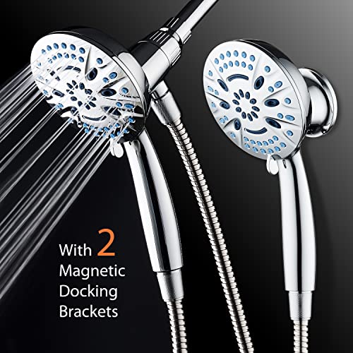 Aquacare Magneton High-Pressure 8-mode Handheld Shower Head with Magnetic Guidance Docking System - 2 Magnetic Brackets, 5 inch Face, Hygienic Jets, 6 ft. Stainless Steel Hose/All Chrome Finish - Image 3