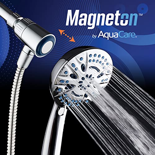 Aquacare Magneton High-Pressure 8-mode Handheld Shower Head with Magnetic Guidance Docking System - 2 Magnetic Brackets, 5 inch Face, Hygienic Jets, 6 ft. Stainless Steel Hose/All Chrome Finish - Image 2