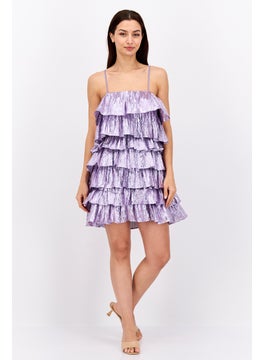 Collective The Label Women Textured Casual Mini Dress, Purple  - Image 4