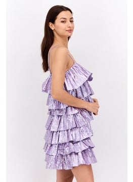 Collective The Label Women Textured Casual Mini Dress, Purple  - Image 2