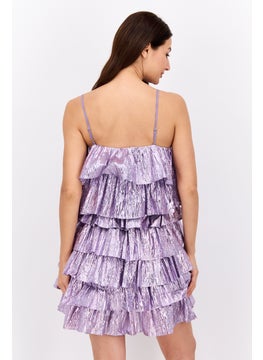 Collective The Label Women Textured Casual Mini Dress, Purple  - Image 3