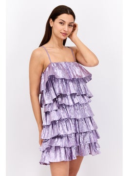 Collective The Label Women Textured Casual Mini Dress, Purple  - Image 1